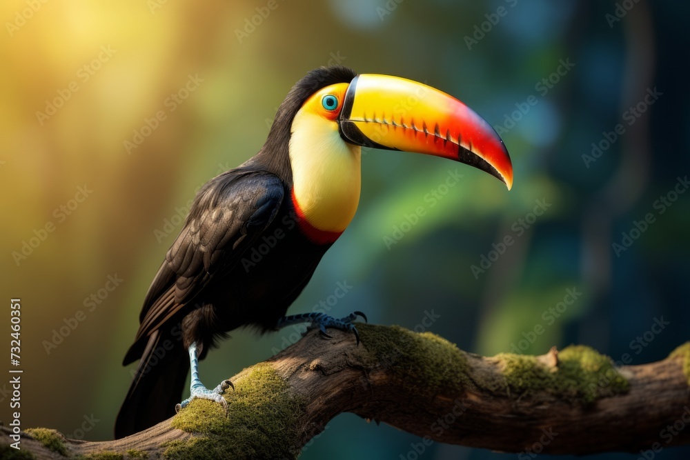 Fototapeta premium Toucan bird on a branch. Generative AI.