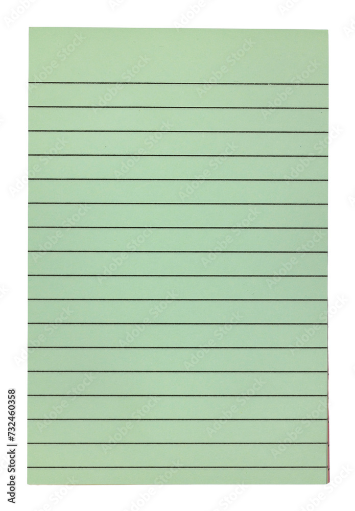 Obraz premium Green rectangular note book paper, top view. Isolated cutout on a transparent background.