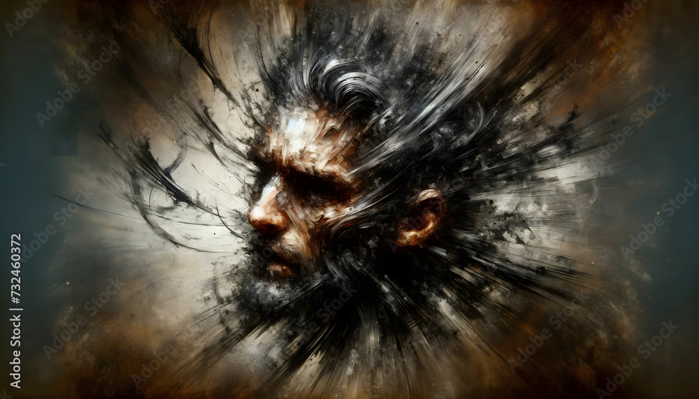 Fototapeta premium Intense Abstract Male Profile in Dynamic Brushstrokes