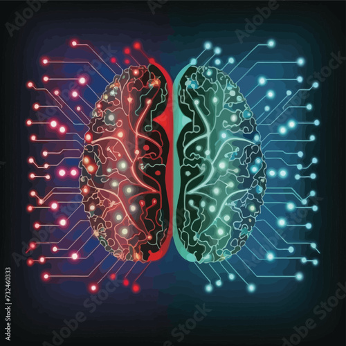 illustrations vector Human brain, technology, neural development, artificial intelligence, and human mind development
