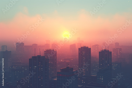 Sunset over city. Background image. Created with Generative AI technology © Artem