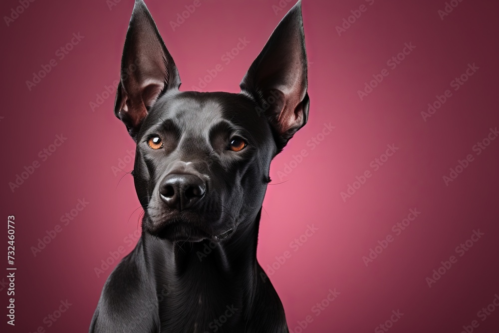 Dog breed Xoloitzcuintle, slender Mexican hairless dog on a minimalistic background.
