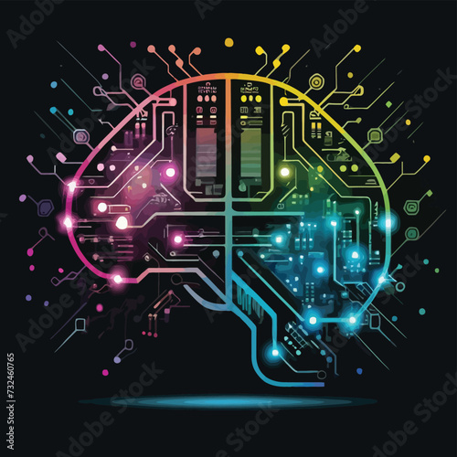 illustrations vector Human brain, technology, neural development, artificial intelligence, and human mind development

