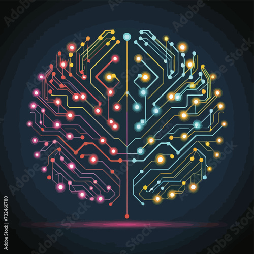 illustrations vector Human brain, technology, neural development, artificial intelligence, and human mind development
