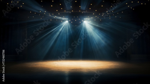 Vibrant spotlight illuminating stage, creating dramatic ambiance for performance © Ashi