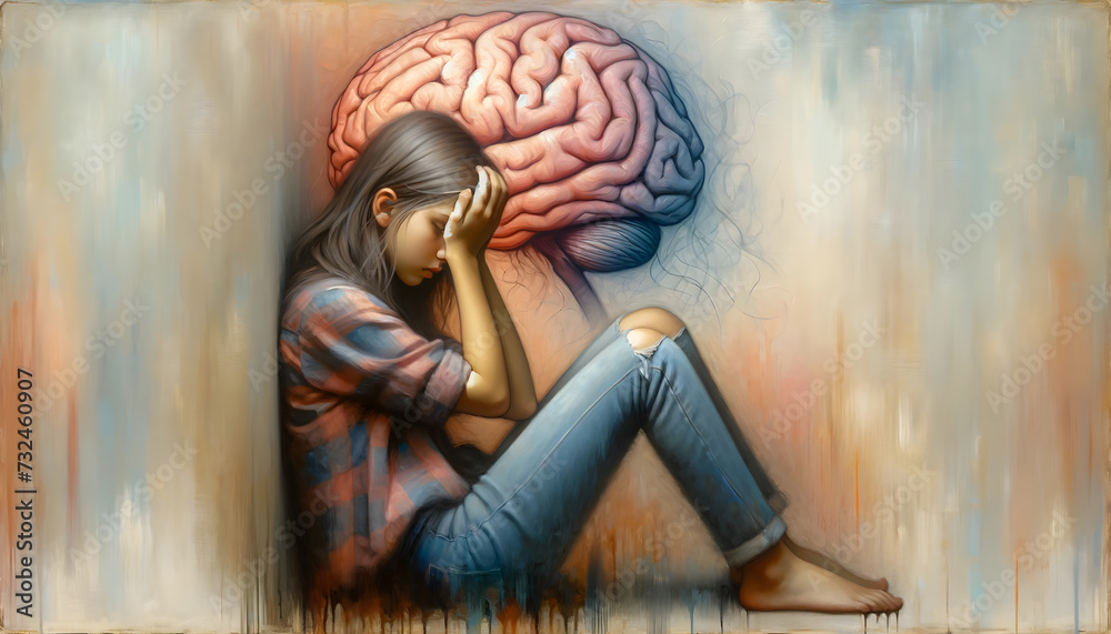 Contemplation and Mindfulness - Young Woman with an Overlaid Brain Illustration Contemplation and Mindfulness - Young Woman with an Overlaid Brain Illustration