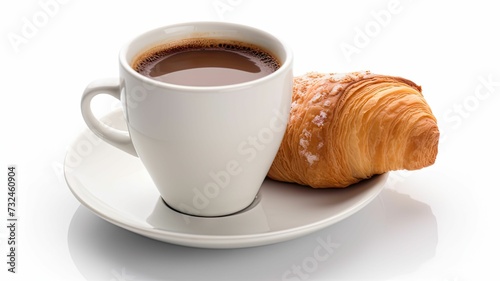 AI generated illustration of a freshly brewed cup of coffee and a delicious croissant