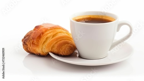 AI generated illustration of a freshly brewed cup of coffee and a delicious croissant