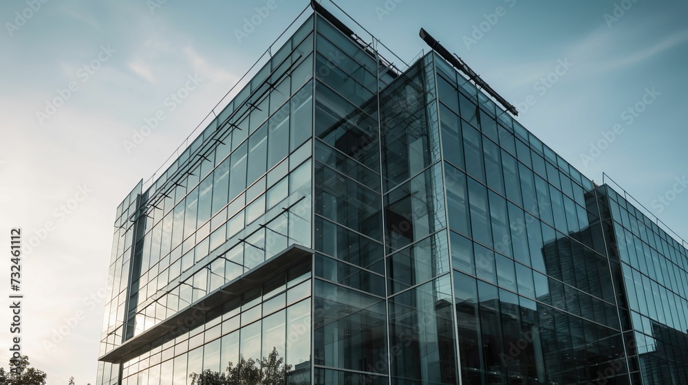 AI generated illustration of a contemporary office building with a glass-fronted facade AI generated illustration of a contemporary office building with a glass-fronted facade