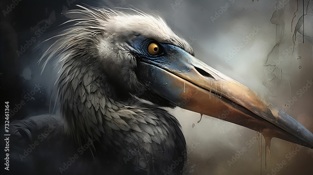 AI generated illustration of the head of the shoebill