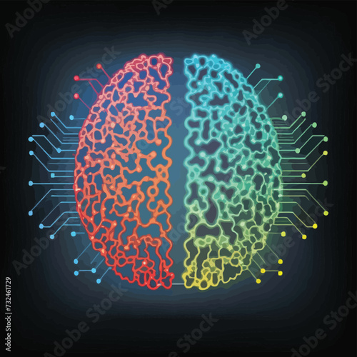 illustrations vector Human brain, technology, neural development, artificial intelligence, and human mind development
