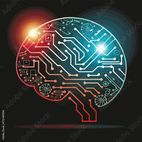 illustrations vector Human brain, technology, neural development, artificial intelligence, and human mind development
