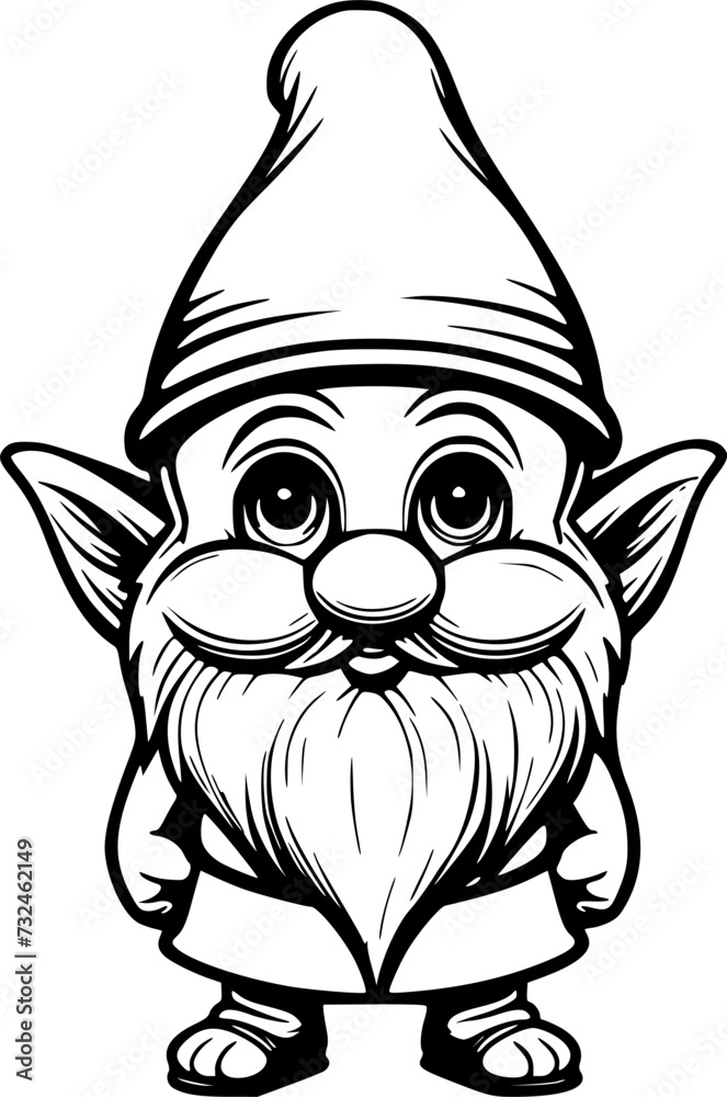 Illustration of a whimsical cartoon gnome character. Coloring book illustration. Illustration of a whimsical cartoon gnome character. Coloring book illustration.