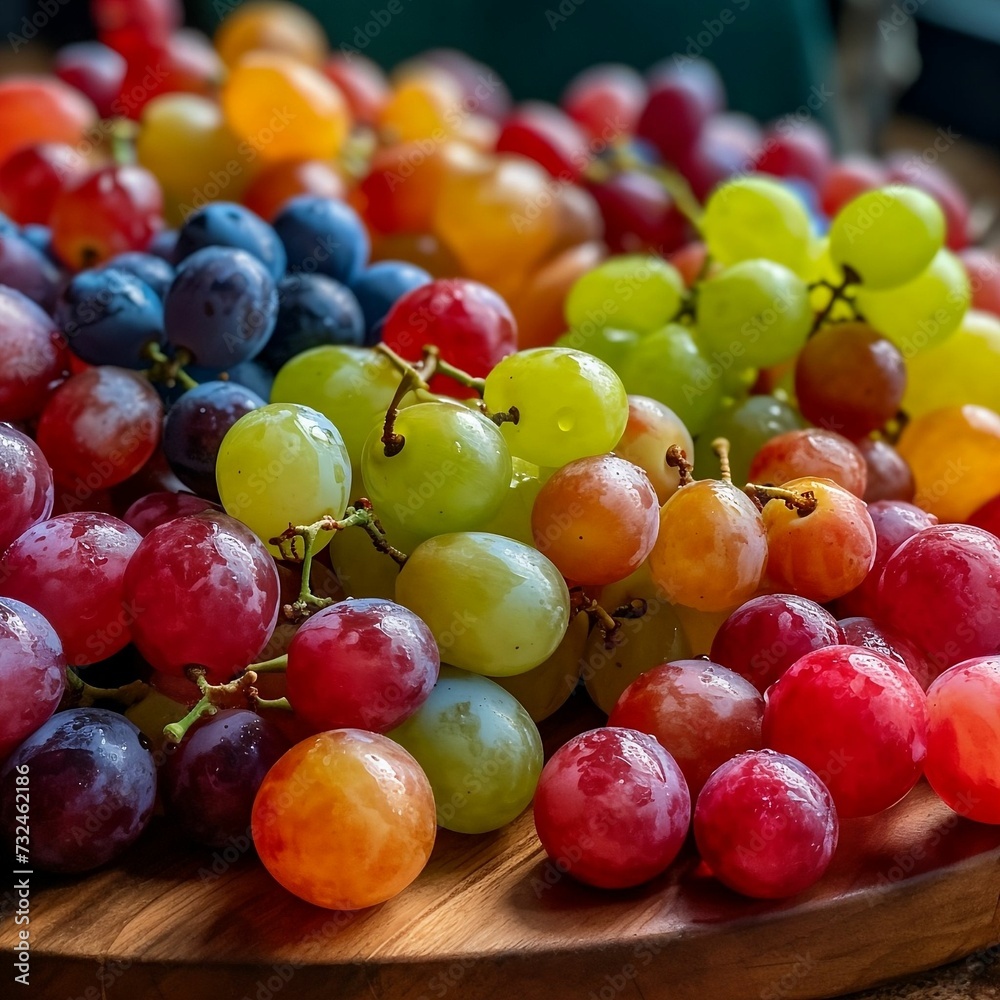 AI generated illustration of an array of fresh multi-colored grapes AI generated illustration of an array of fresh multi-colored grapes