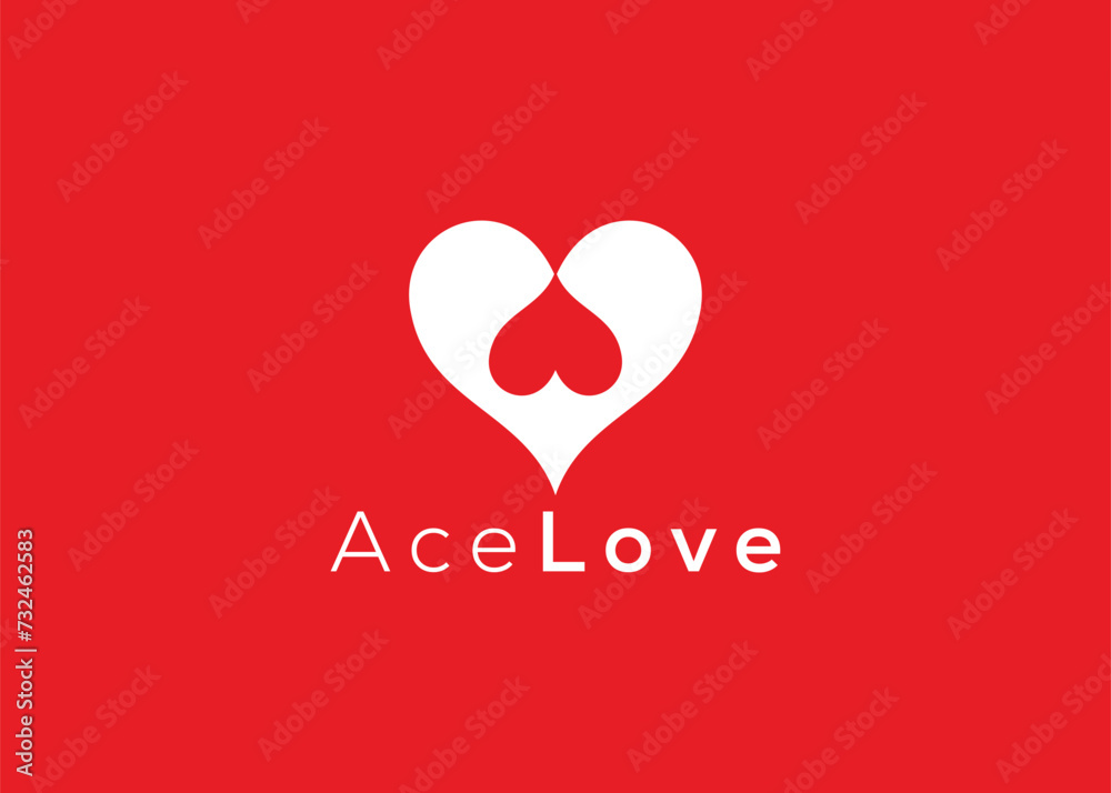 Minimalist Ace Love logo design vector template. Creative red Heart ace shape logo