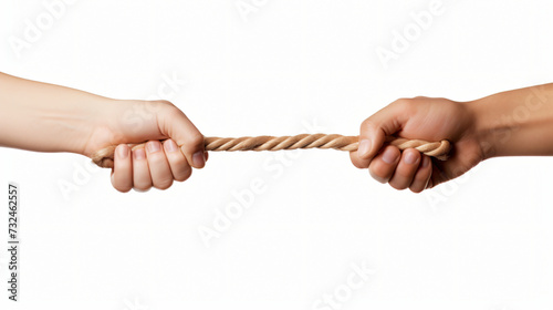 Human hands holding rope