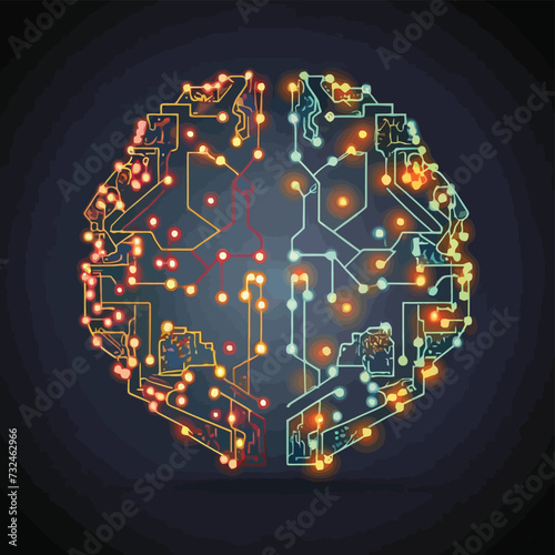 illustrations vector Human brain, technology, neural development, artificial intelligence, and human mind development
