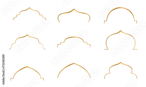 Line art Set of gold ornament arab windows and door. Vector illustration. Ramadan Kareem design element, invitation or card template. Arabic traditional architecture, beautiful arabesque motif pattern photo