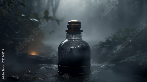 AI-generated illustration of an old glass bottle in a dark setting.