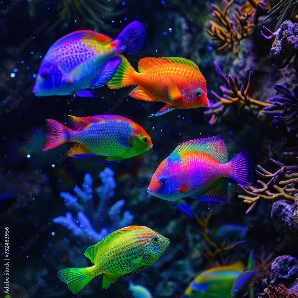 A vibrant rainbow fish scene, stimulating underwater exploration and color recognition A vibrant rainbow fish scene, stimulating underwater exploration and color recognition