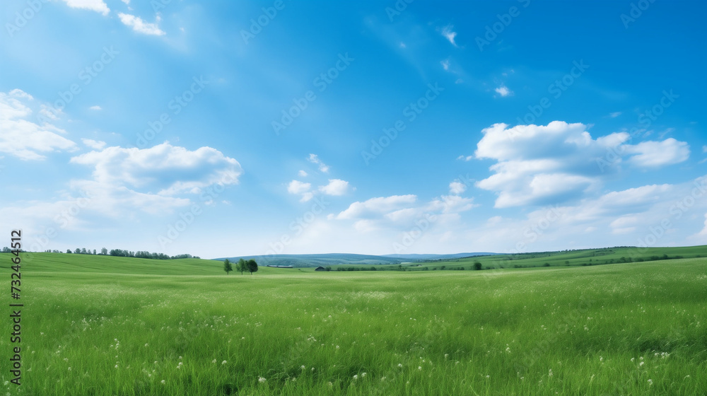 Fototapeta premium 푸른 하늘 아래 펼쳐진 싱그러운 초원의 평화로운 풍경
