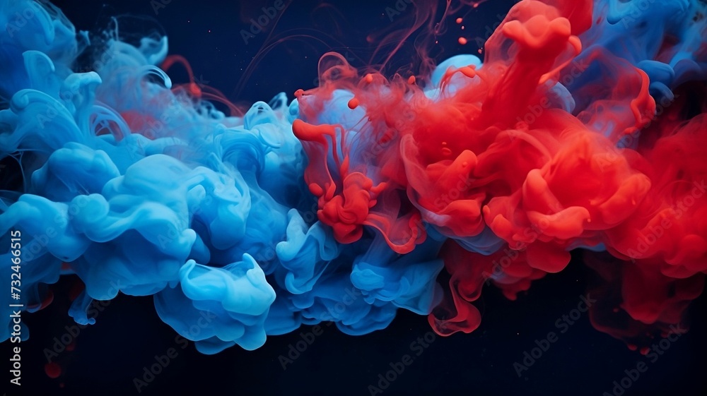 Illustration of acrylic blue and red colors in water - obrazy, fototapety, plakaty 