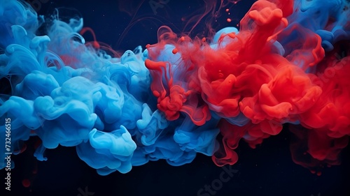 Illustration of acrylic blue and red colors in water