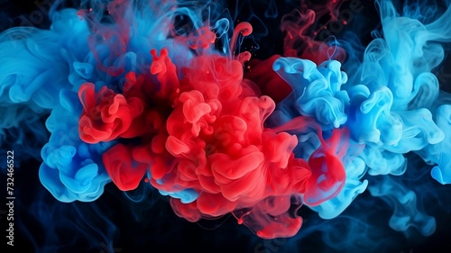 Illustration of acrylic blue and red colors in water