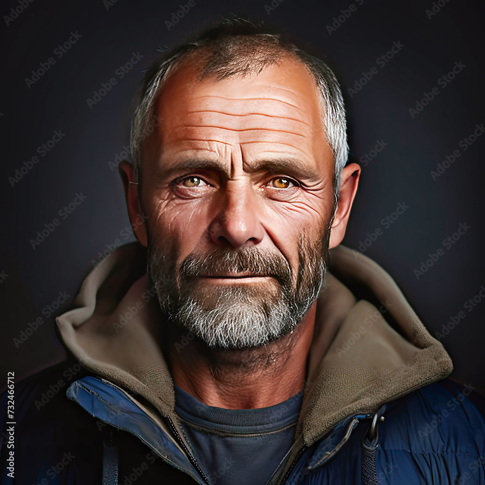 portrait of a gray-haired man with a beard - obrazy, fototapety, plakaty 