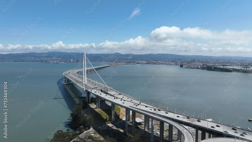 Hyperlapse drone shot of the cars driving on San Francisco Oakland Bay Bridge in San Francisco, CA Hyperlapse drone shot of the cars driving on San Francisco Oakland Bay Bridge in San Francisco, CA