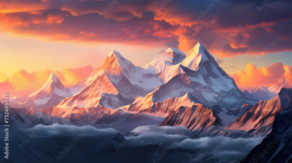 Stunning mountains, panoramic peaks PPT background Stunning mountains, panoramic peaks PPT background