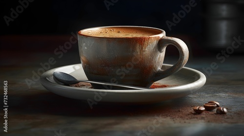 AI generated illustration of A ceramic cup and saucer with a spoon on the side