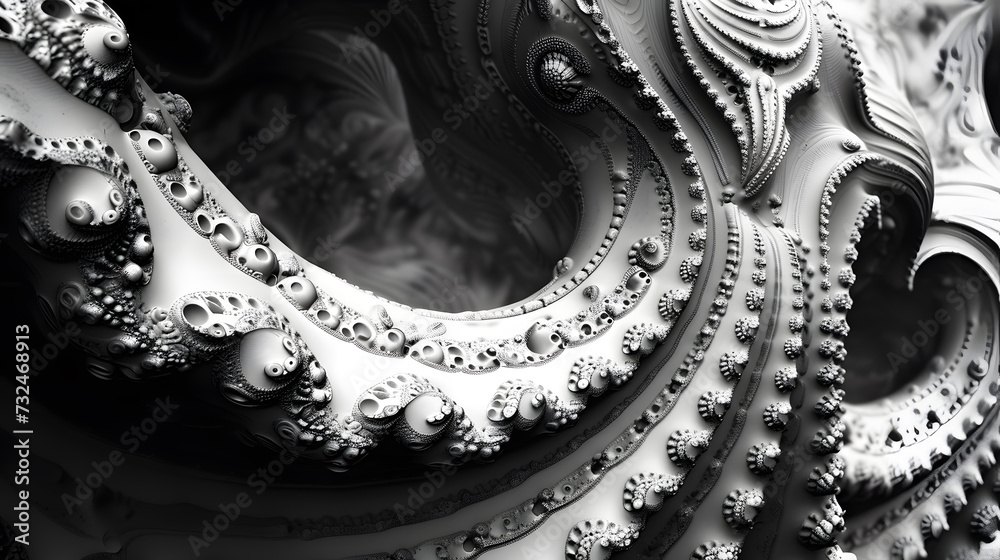 Obraz premium A photo of a black and white abstract pattern, with intricate details and textures.
