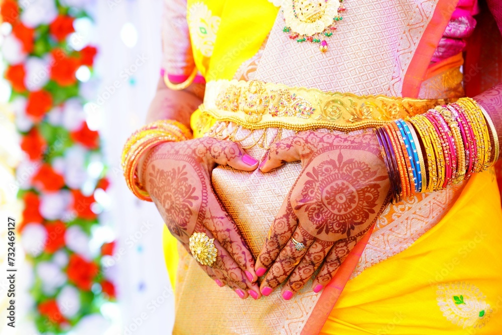 Closeup of Indian woman's hands on belly Closeup of Indian woman's hands on belly