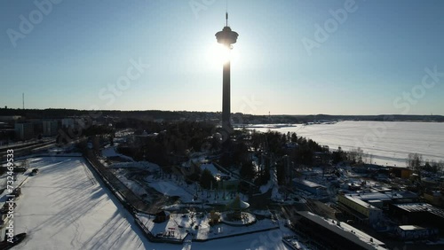 Silhouette view of Nasinneula Tower in the Sarkanniemi amusement park, Tampere, Finland photo