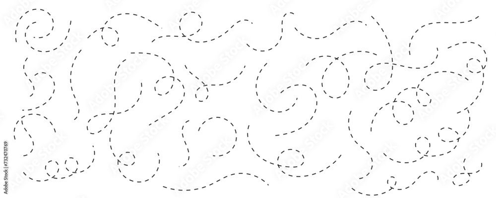 Hand drawn curve dotted line vector set. Set of hand drawn curve dotted line.