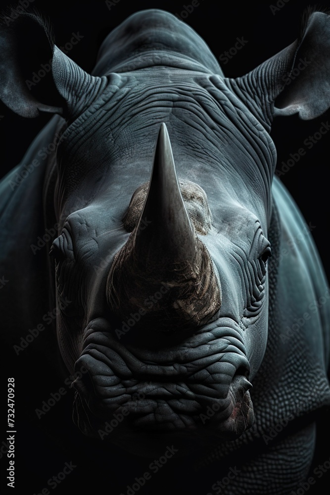 AI generated rhino on black background