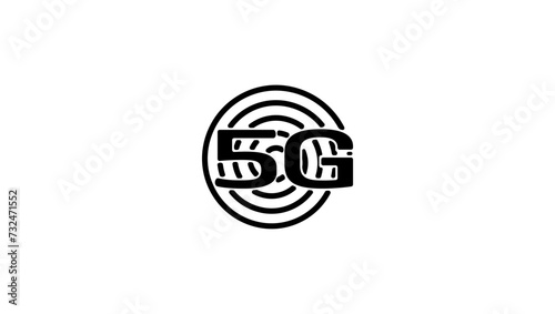 5G symbol, black isolated silhouette