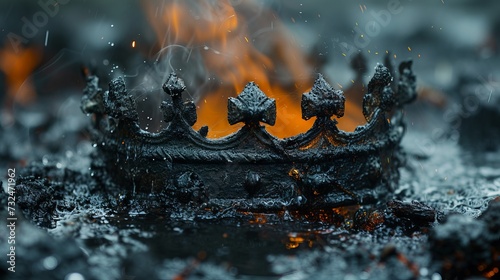destroyed royal crown with precious stones, minimalistic background. Concept: the decoration of the monarchy is broken, the end of the reign of the king photo