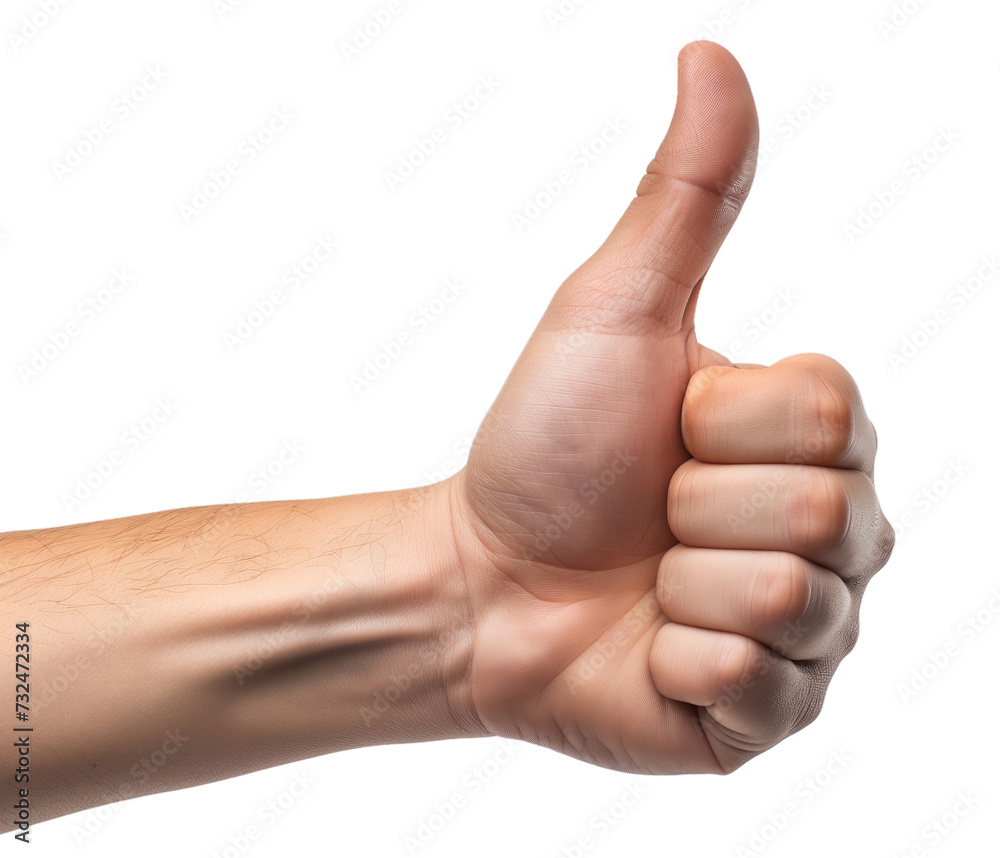 Hand with thumb up, approval sign isolated from white or transparent background Hand with thumb up, approval sign isolated from white or transparent background