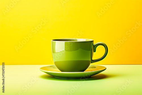 cups of green coffee on a yellow background