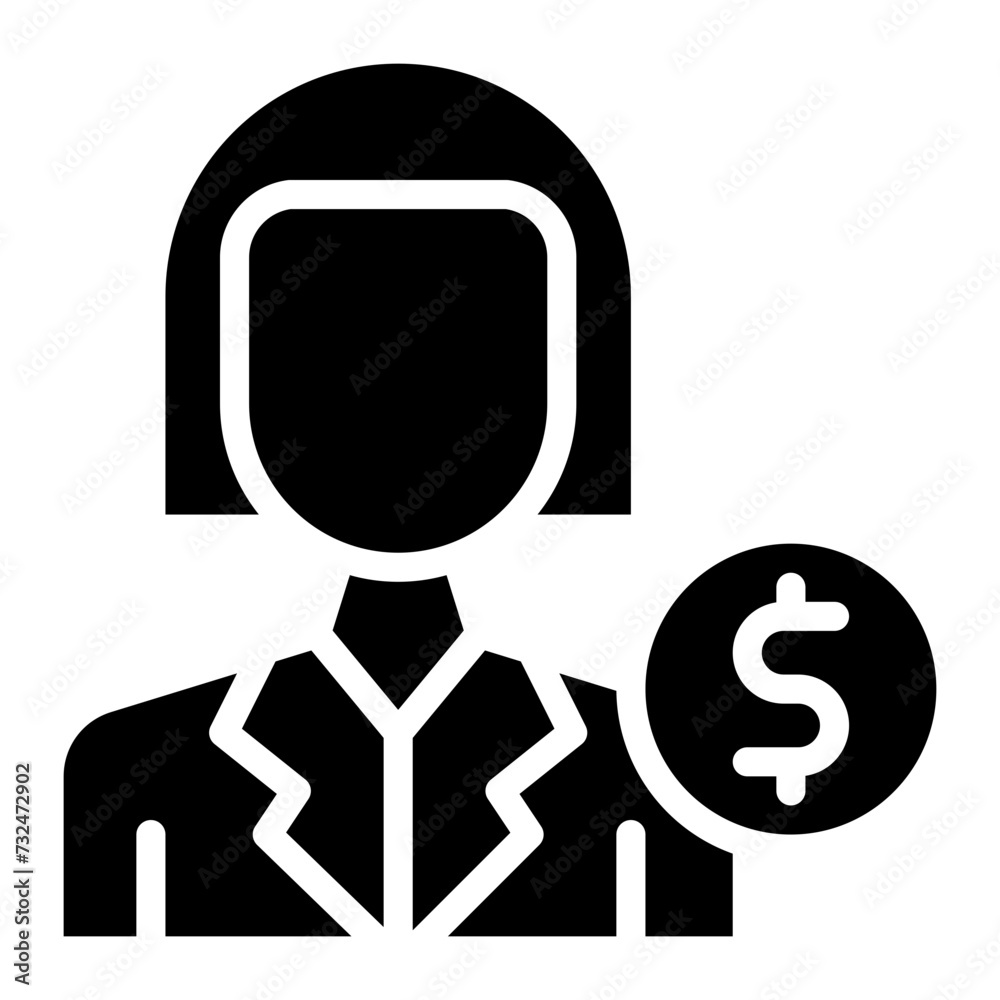 Fototapeta premium Female Finance Officer icon vector image. Can be used for Trading.