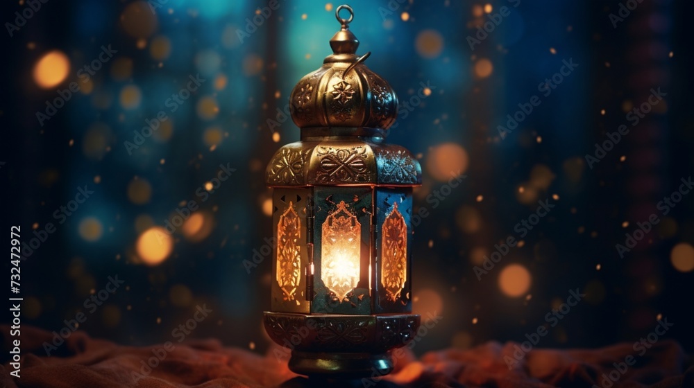 The brilliance of a burning candle inside a traditional Arabic lantern illuminates the night, filling hearts with Ramadan blessings. The brilliance of a burning candle inside a traditional Arabic lantern illuminates the night, filling hearts with Ramadan blessings.