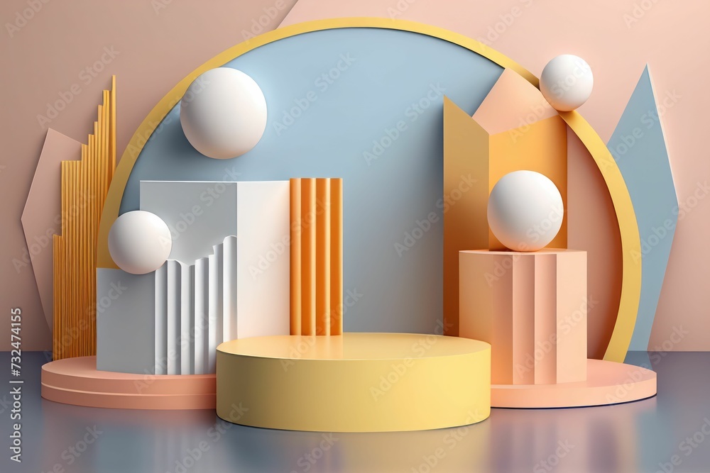 AI generated illustration of a podium for product presentation with geometric shapes AI generated illustration of a podium for product presentation with geometric shapes