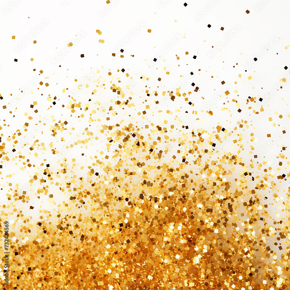 Gold glitter abstract background, golden sparkles on white background