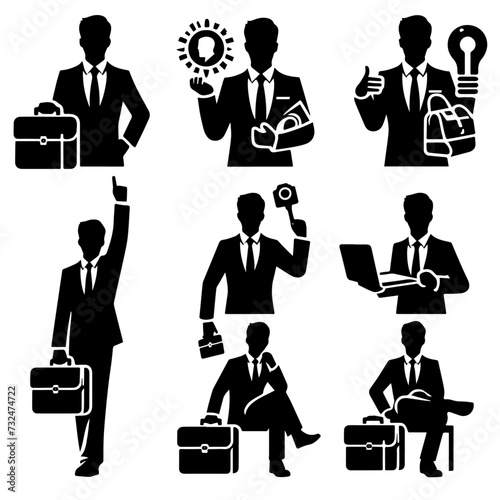 Vector silhouette of handsome businessman on white background