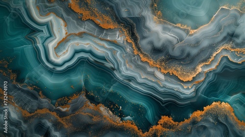 An abstract landscape that is bright and vibrant is created on a polished marble surface by combining vibrant red, dazzling silver, and cosmic teal. 