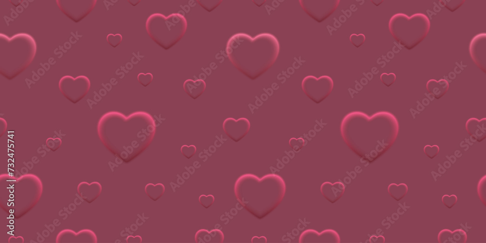 Seamless rose love pattern with hearts. Beautiful paper cut heart on background. Papercut illustration for cosmetic product display, valentine day wrapping paper, presentation, textile, wallpaper.