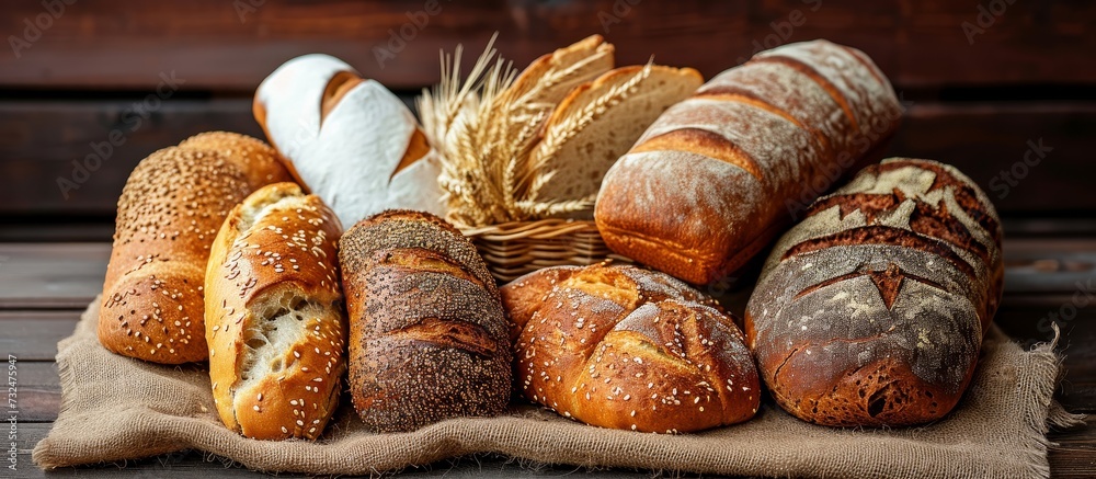 There is a variety of bread types available on the table, which can serve as a staple food or be used as an ingredient in various recipes across different cuisines.