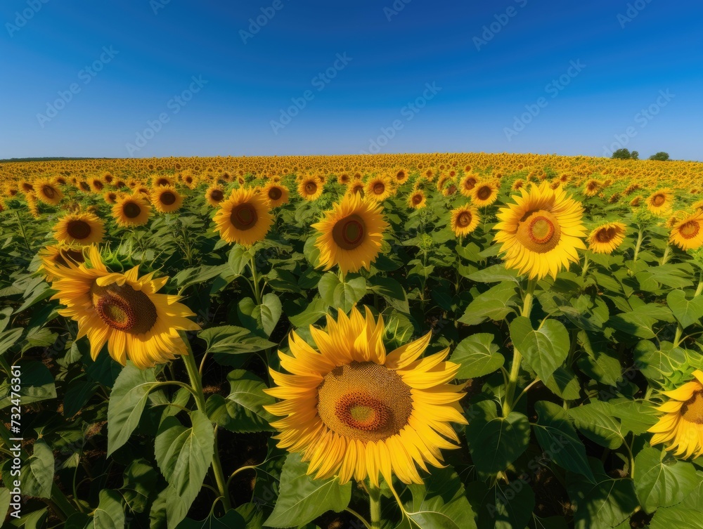 Fototapeta premium AI generated image of growing sunflowers in field